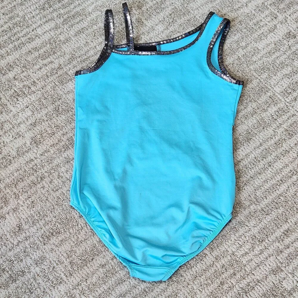 Danskin Now girls gymnastics dance leotard blue black size M 7-8
